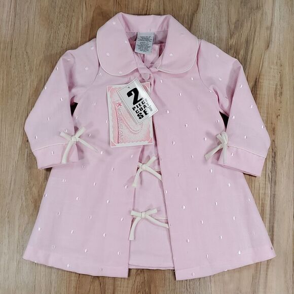 💜NWT Youngland Pink & Cream Polka Dot Coat & Sleeveless Dress Set 24 Months - Picture 2 of 16